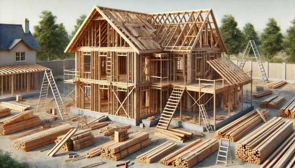 Image de maison en bois en construction